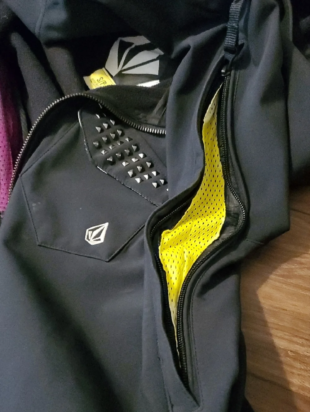 Volcom Nimbus Black Hooded Zip Jacket with Stud Detailing